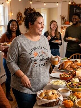 Lane Bryant Gray Long Sleeve Tee with Autumn Motif